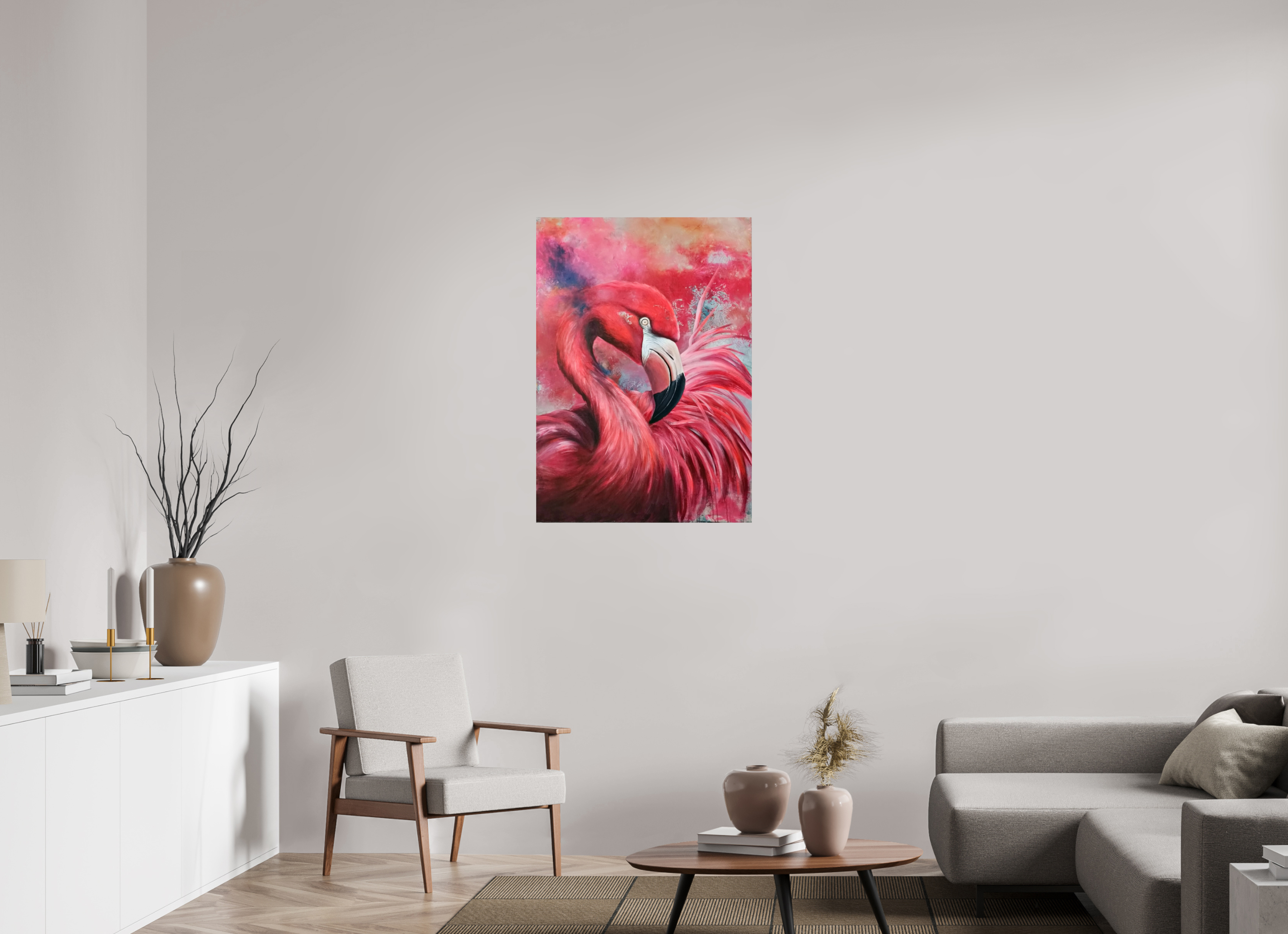 70 x 99,1 cm, Fine Art Print Flamingo – Exotische Eleganz in moderner Pracht - PRINT