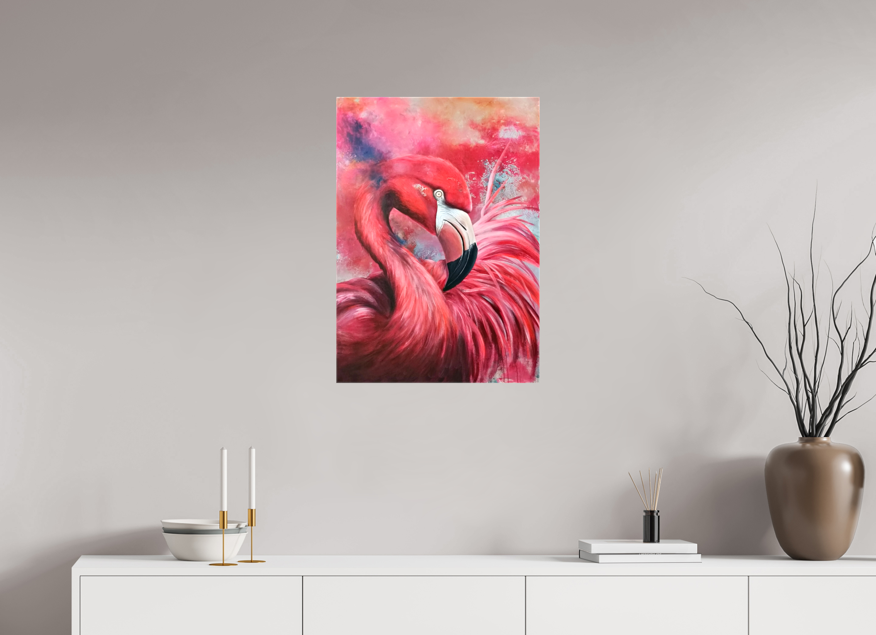 50 x 70,8 cm, Leinwand-Print-glänzend Flamingo – Exotische Eleganz in moderner Pracht - PRINT