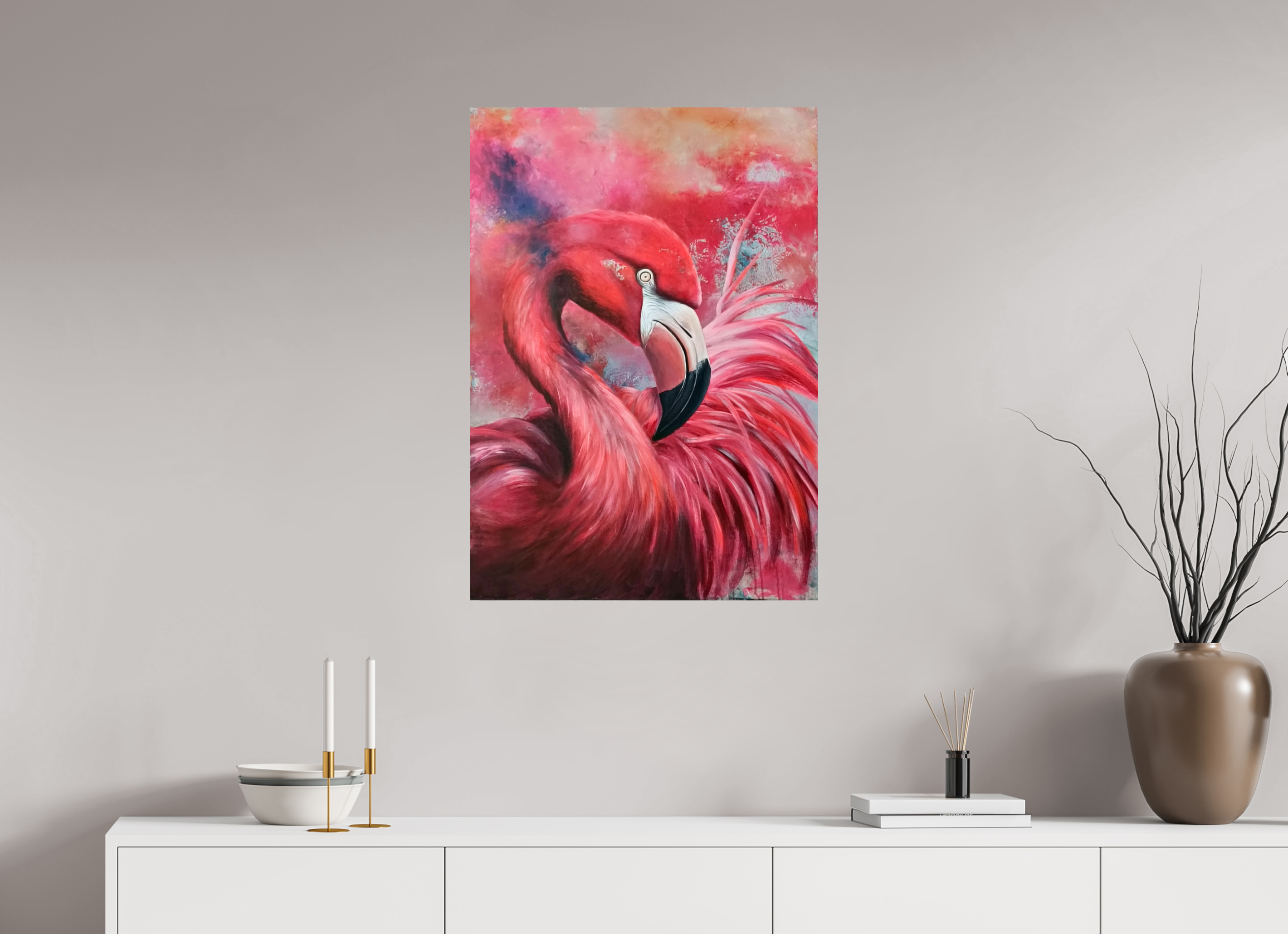 60 x 85 cm, Fine Art Print Flamingo – Exotische Eleganz in moderner Pracht - PRINT
