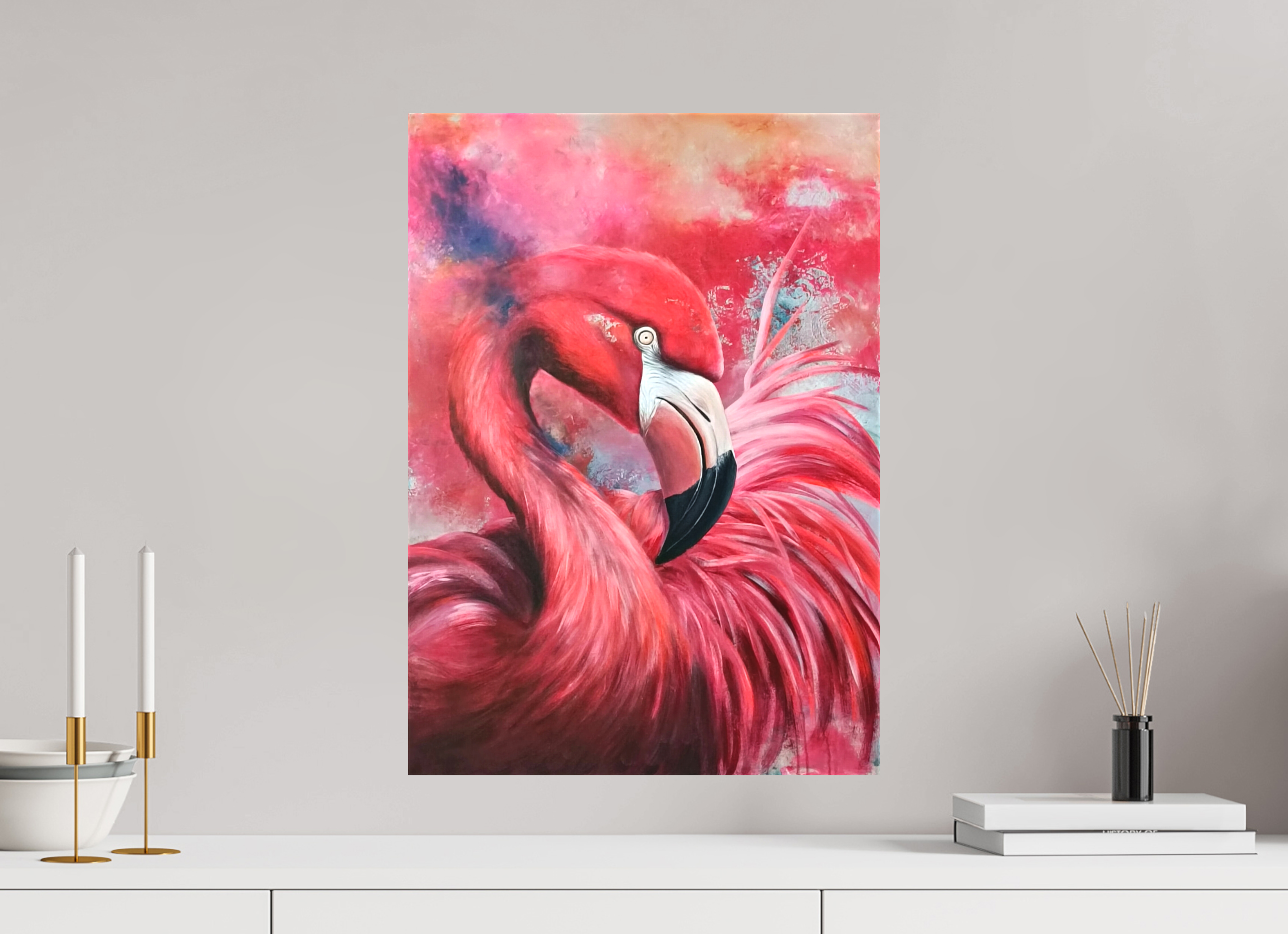 40 x 56,6 cm, Leinwand-Print-matt Flamingo – Exotische Eleganz in moderner Pracht - PRINT