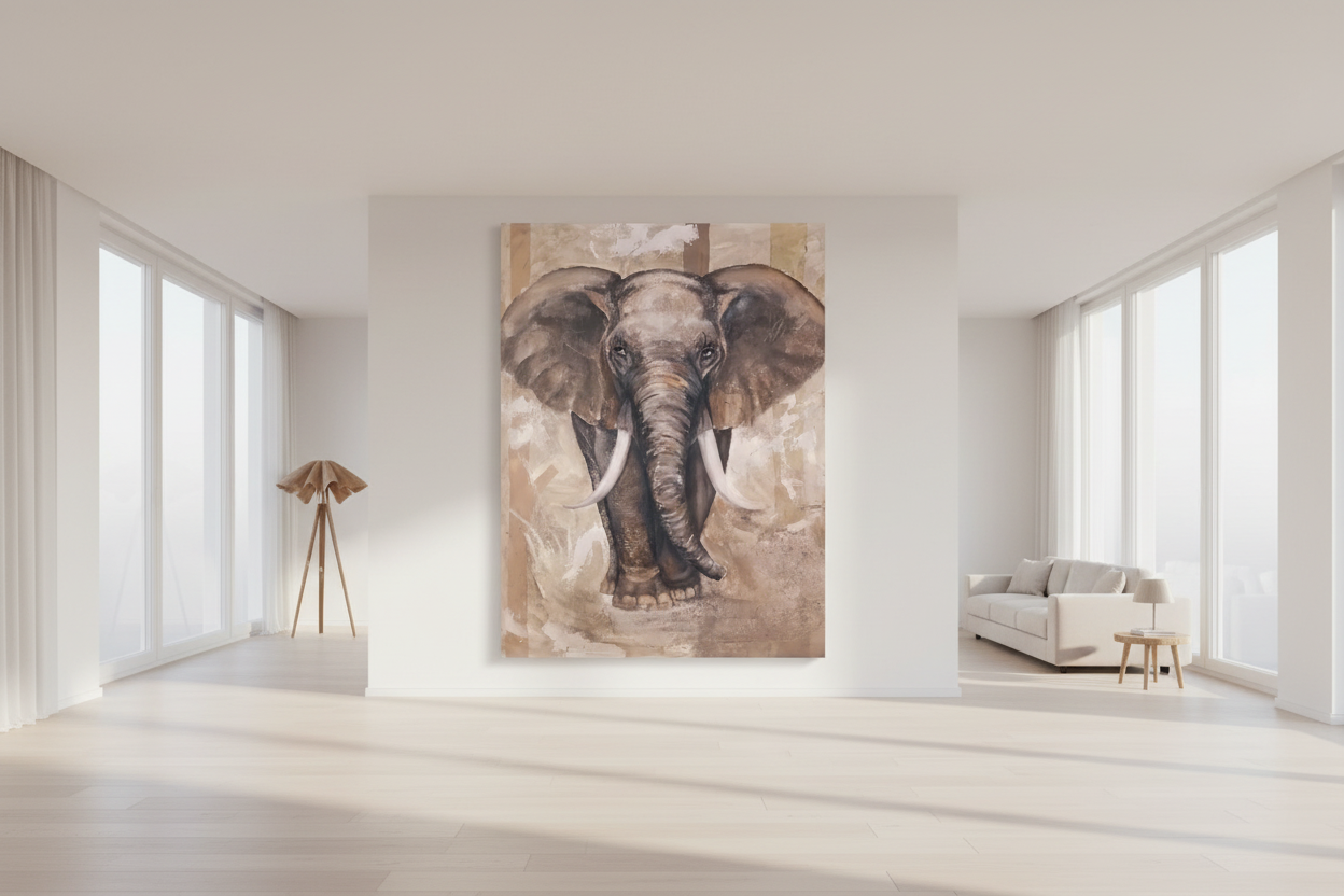 Elefant by Özlem Sahin im Wohnzimmer