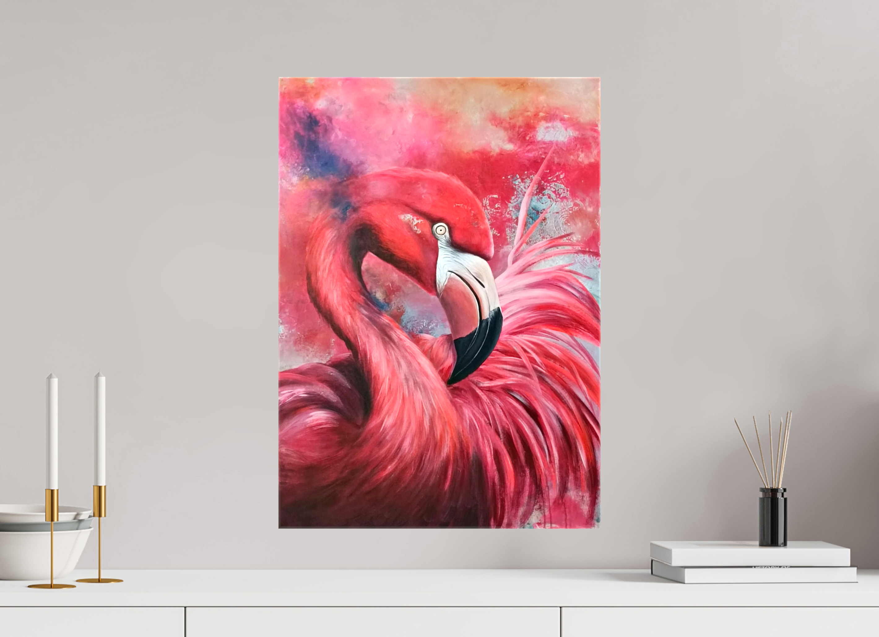 40 x 56,6 cm, Leinwand-Print-glänzend Flamingo – Exotische Eleganz in moderner Pracht - PRINT