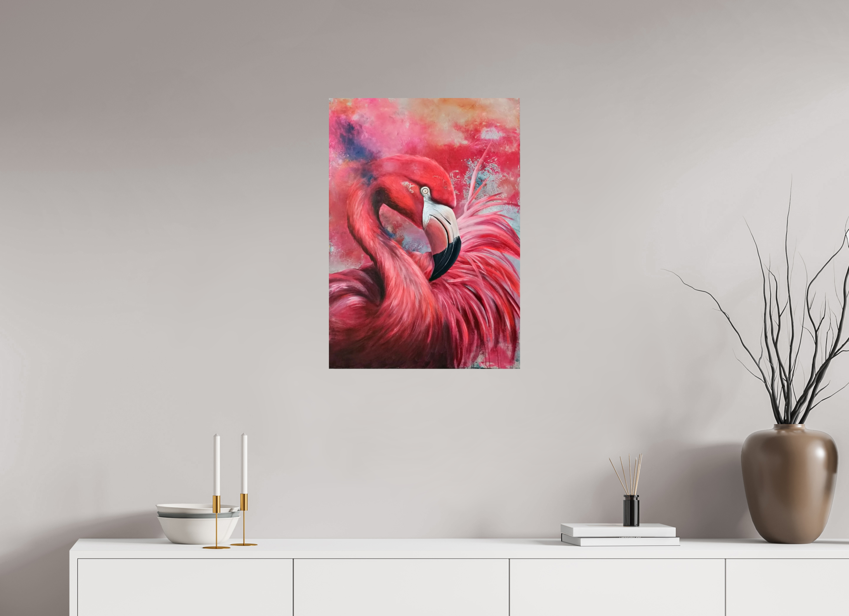 50 x 70,8 cm, Fine Art Print Flamingo – Exotische Eleganz in moderner Pracht - PRINT